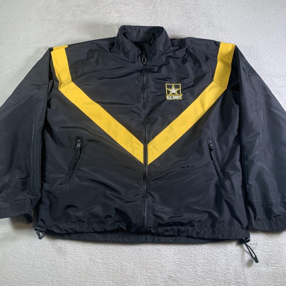 U.S. Army Jacket Mens Medium Black APFU Windbreaker‎ Full Zip Running Training